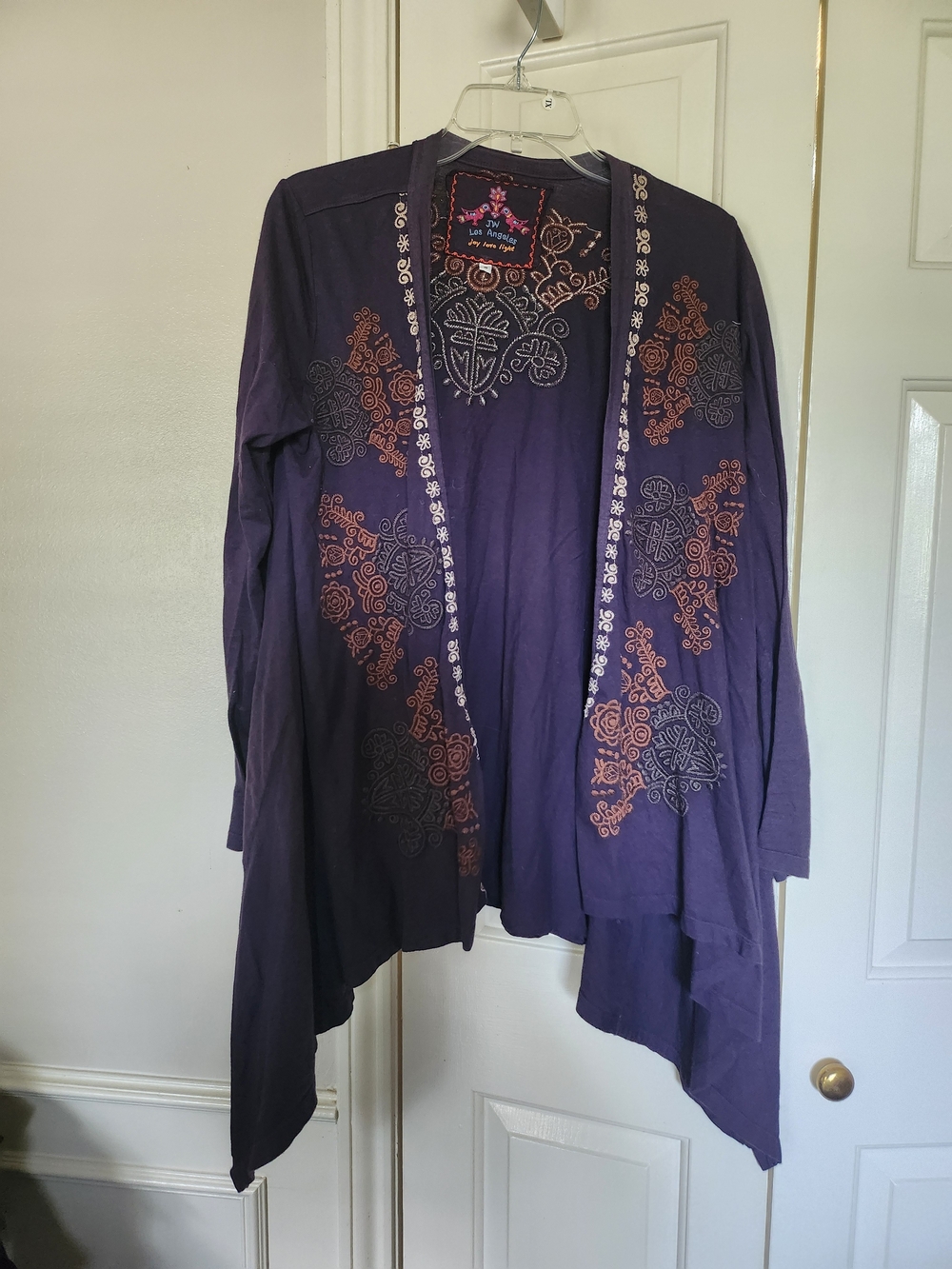 Johnny Was Purple Open-Front Embroidered Cape Jacket